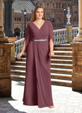 Ali A-Line V-Neck Pleated Chiffon Floor-Length Dress STKP0022656