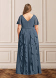 Siena A-Line V-Neck Chiffon Floor-Length Dress STKP0022679