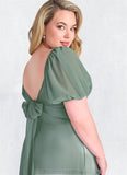 Lillian Chiffon A-line Dress with Puff Sleeves Eucalyptus STKP0022709