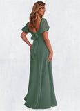 Lillian Chiffon A-line Dress with Puff Sleeves Eucalyptus STKP0022709