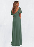 Lillian Chiffon A-line Dress with Puff Sleeves Eucalyptus STKP0022709