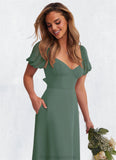 Lillian Chiffon A-line Dress with Puff Sleeves Eucalyptus STKP0022709