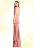 Teresa Mermaid Pleated Stretch Satin Floor-Length Dress Rosette STKP0022716