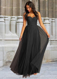 Madelynn A-Line Sweetheart Neckline Tulle Floor-Length Dress black STKP0022717