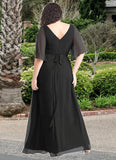 Amiyah A-Line V-Neck Chiffon Floor-Length Dress black STKP0022718