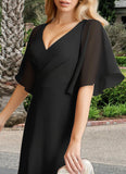 Amiyah A-Line V-Neck Chiffon Floor-Length Dress black STKP0022718