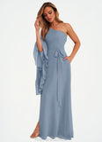 Louisa One Shoulder Sleeve Chiffon A-Line Dress dusty blue STKP0022720