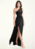 Kayla A-Line One Shoulder Luxe Knit Floor-Length Dress black STKP0022721