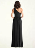 Kayla A-Line One Shoulder Luxe Knit Floor-Length Dress black STKP0022721