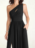 Kayla A-Line One Shoulder Luxe Knit Floor-Length Dress black STKP0022721