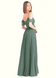 Jaida A-Line Off the Shoulder Chiffon Floor-Length Dress Eucalyptus STKP0022725