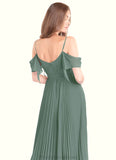 Jaida A-Line Off the Shoulder Chiffon Floor-Length Dress Eucalyptus STKP0022725