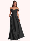 Emilee Off Shoulder Dropwaist Stretch Satin Ball Gown black STKP0022726