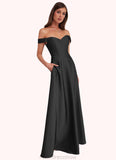 Emilee Off Shoulder Dropwaist Stretch Satin Ball Gown black STKP0022726