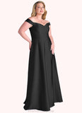 Emilee Off Shoulder Dropwaist Stretch Satin Ball Gown black STKP0022726