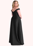 Emilee Off Shoulder Dropwaist Stretch Satin Ball Gown black STKP0022726