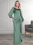 Evangeline Mermaid Long Sleeve Stretch Satin Floor-Length Dress Eucalyptus STKP0022730