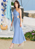 Karli A-Line One Shoulder Chiffon Asymmetrical Dress Steel Blue STKP0022731