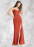 Shyann Sheath Lace Stretch Satin Floor-Length Dress Rust STKP0022732