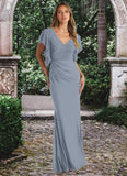 Alisa A-Line Ruched Luxe Knit Floor-Length Dress dusty blue STKP0022735