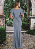 Alisa A-Line Ruched Luxe Knit Floor-Length Dress dusty blue STKP0022735