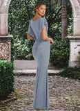 Alisa A-Line Ruched Luxe Knit Floor-Length Dress dusty blue STKP0022735