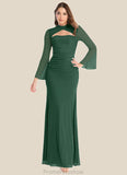 Destinee Mermaid Long Sleeve Mesh Floor-Length Dress Dark Green STKP0022737