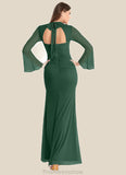 Destinee Mermaid Long Sleeve Mesh Floor-Length Dress Dark Green STKP0022737