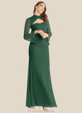 Destinee Mermaid Long Sleeve Mesh Floor-Length Dress Dark Green STKP0022737