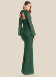 Destinee Mermaid Long Sleeve Mesh Floor-Length Dress Dark Green STKP0022737