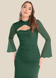 Destinee Mermaid Long Sleeve Mesh Floor-Length Dress Dark Green STKP0022737