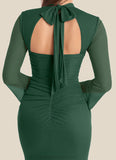 Destinee Mermaid Long Sleeve Mesh Floor-Length Dress Dark Green STKP0022737