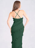 Carissa Mermaid Mesh Floor-Length Dress Dark Green STKP0022739