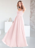 Lillie A-Line Lace Chiffon Floor-Length Dress Blushing Pink STKP0022740