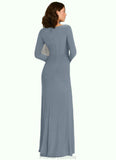 Peggie Sheath Long Sleeve Luxe Knit Floor-Length Dress dusty blue STKP0022741