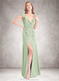 Tricia A-Line Pleated Stretch Chiffon Floor-Length Dress Dusty Sage STKP0022745