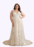 Tori A-Line V-Neck Sequins Tulle Cathedral Train Dress Diamond White/Champagne STKP0022751