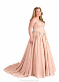 Anabel Beaded Sweetheart Cowl Dropwaist Stretch Satin Ball Gown English Rose STKP0022753