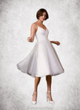 Kinley A-Line V-Neck Pleated Stretch Crepe Knee-Length Dress Diamond White STKP0022756