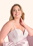 Rosalyn Sweetheart Lace Column Dress with Mikado Bow Diamond White/Ballerina Pink STKP0022758