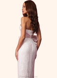 Rosalyn Sweetheart Lace Column Dress with Mikado Bow Diamond White/Ballerina Pink STKP0022758