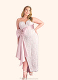 Rosalyn Sweetheart Lace Column Dress with Mikado Bow Diamond White/Ballerina Pink STKP0022758