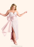 Rosalyn Sweetheart Lace Column Dress with Mikado Bow Diamond White/Ballerina Pink STKP0022758