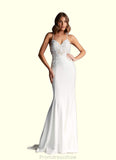 Ashanti Mermaid Sweetheart Sequins Stretch Crepe Chapel Train Dress Diamond White/Champagne STKP0022764