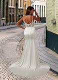 Journey Mermaid Lace Stretch Satin Chapel Train Dress Diamond White STKP0022766