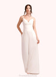 Mary V-Neck Pleated Lace Crepe Back Satin Jumpsuit Diamond White STKP0022767