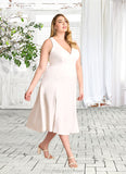 Jess A-Line V-Neck Stretch Crepe Tea-Length Dress Diamond White STKP0022769