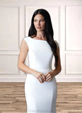 Val Mermaid Boatneck Stretch Crepe Sweep Train Dress Diamond White STKP0022772