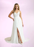 Rayna A-Line Lace Chiffon Chapel Train Dress Diamond White/Nude STKP0022775