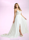 Rayna A-Line Lace Chiffon Chapel Train Dress Diamond White/Nude STKP0022775